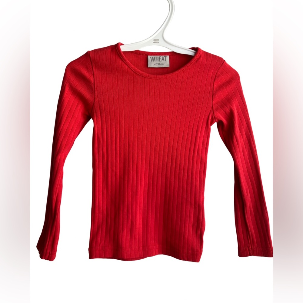 Wheat ribbed long sleeve shirt red 3T